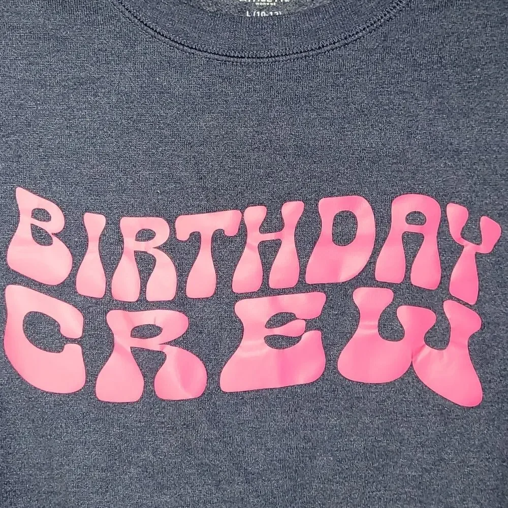 Athletic Works Size Large Blue and Pink Birthday Crew Crewneck Sweater